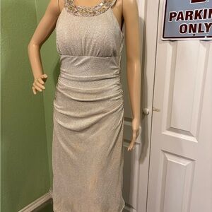 R&M Richards Cream Embellished Midi Dress